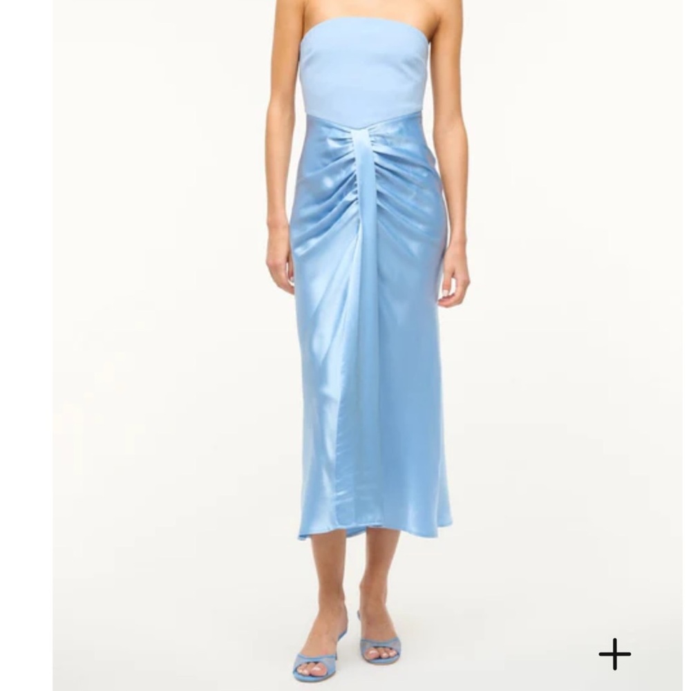 STAUD Azure Blue Wayfaring Strapless Midi Dress - Picture 3 of 4